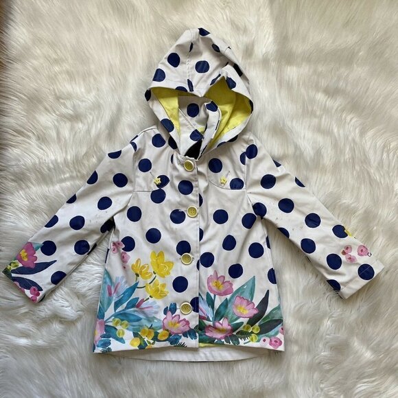 Catimini Girls Rain Jacket Coat Polka Dots White Blue Yellow Pink Size 3 - Picture 1 of 7